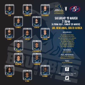 Brumbies vs Stormers Team Announcement